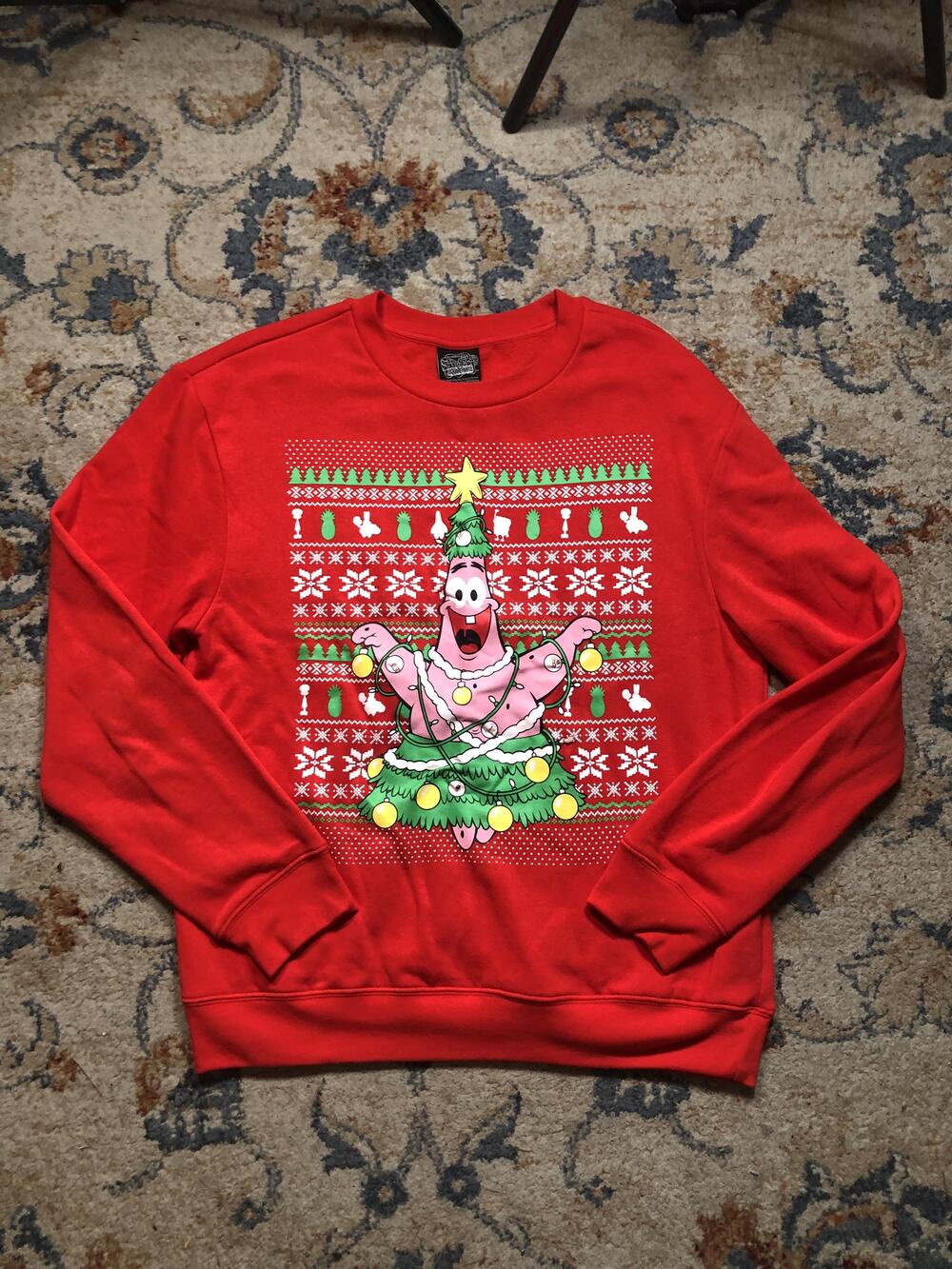 SpongeBob SquarePants Sweatshirt Mens Medium Red Patrick Star Ugly Christmas
